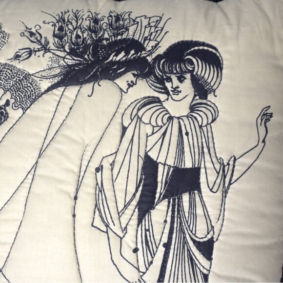 Vintage Aubrey Beardsley The Peacock Skirt Print Throw Pillow Quilted - Picture 2 of 10